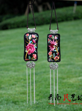 新款原创设计纯手工缝制项链仿老绣花挂件长款毛衣链女个性长流苏