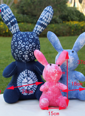 云南民族风金花手工扎染蓝染布艺可爱萌萌兔子旅游伴手礼家居装饰