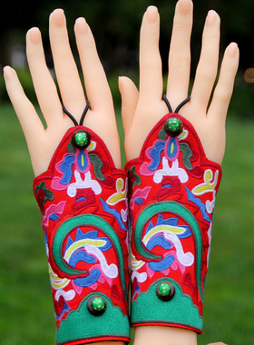 杨丽萍同款布艺民族风女绣花手套