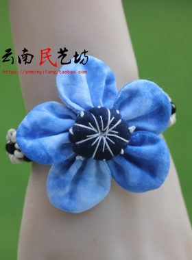 民族风布艺手工编织花朵女手链