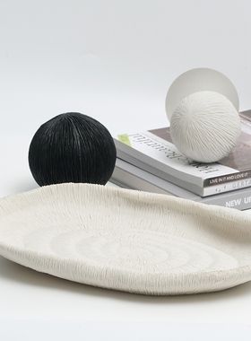 酒柜进门钥匙收纳盘子摆件黑白仿珊瑚样板房间家具软装饰品配饰