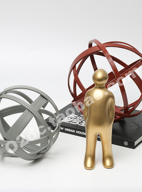 现代创意金属雕塑装饰摆件线圈球体样板房间家具展厅陈列软装配饰