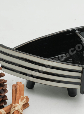 法式复古三角条纹陶瓷果盘样板间售楼处别墅茶几壁炉装饰品摆件