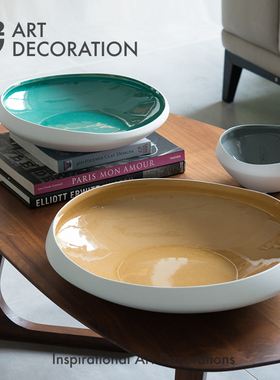 北欧现代轻奢家居客厅茶几陶瓷托盘水果盘子样板房软装饰品摆件