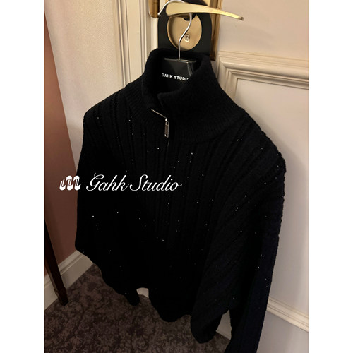 GAHKSTUDIO【碎钻闪闪】bling立领拉链毛衣外套 加厚保暖 - 图3