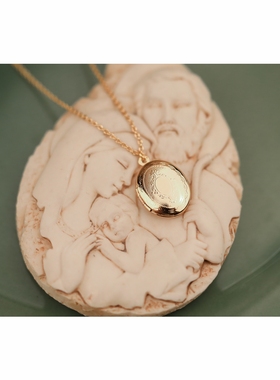 复古包金相盒项链锁骨链女