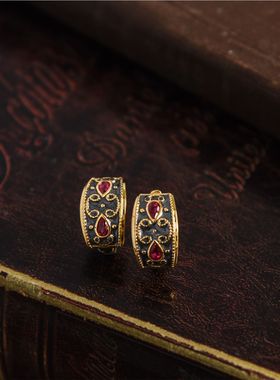 珐琅爱心项链耳环戒指套装