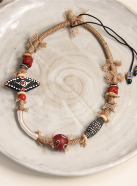 有情风万里卷潮来,无情送潮归.小众眼睛彩色琉璃项链孤品古法编织