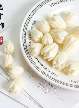 粉压直孔花仿天然石郁金香铃兰花苞玉兰花 古风手工diy散珠发簪