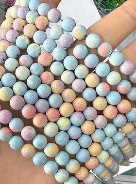 DIY天然阿拉善彩虹石4-12mm散珠圆珠蒙古彩虹色串珠手链项链配珠