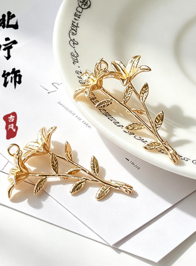 25-37mm铜保色双百合吊坠配饰手工diy古风汉服头发饰配件辅料材料