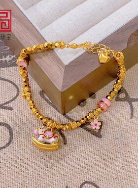 网红同款复古沙金多巴胺珐琅彩小木马蹦迪珠小木马手链设计感手饰