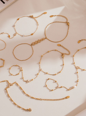 琼瑶 轻奢华丽不锈钢镶5A锆石手背链镀18k真金女款手链欧美风饰品