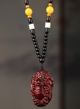 紫檀招财貔貅文财神吊坠挂件木质把玩件文玩工艺品手把件富甲一方