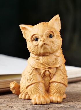 黄杨木雕卡通手把件猫咪摆件桌面装饰品猫宠波斯猫创意礼品女孩