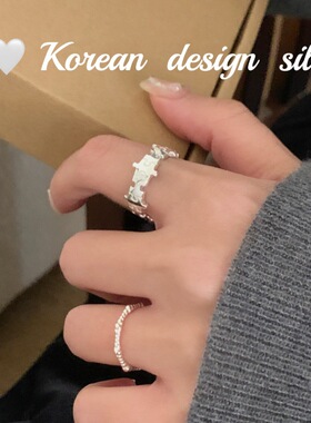 韩国简约光面高级感银饰品 S925纯银拼图拼接戒指小众设计指环批