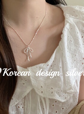 韩国东大门ins风设计饰品 S925纯银气质镂空长蝴蝶结珠珠拼接