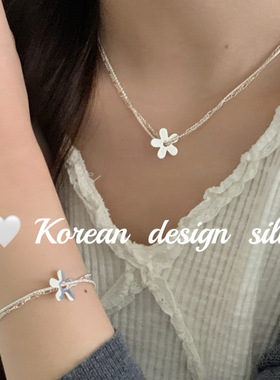 2025新款爆款 S925纯银 简约花朵双层项链女锁骨链轻奢小众高级感