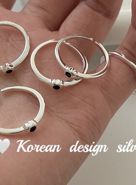 韩国简约小众设计银饰品 S925纯银 黑锆石爱心戒指高级感百搭