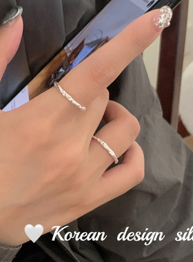 韩国个性ins风简约饰品S925纯银肌理感素圈戒指清冷感叠戴百搭款