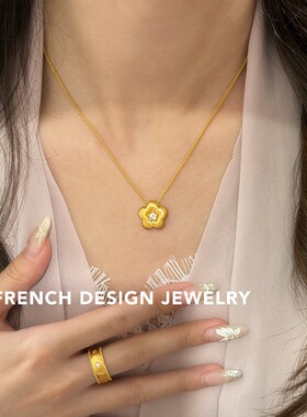 法式小众布契风拉丝锁骨链 S925纯银 花朵合成立方氧化锆项链优雅