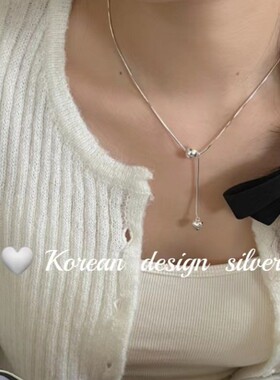 韩国ins网红同款银饰品 S925纯银圆球流苏爱心蛇骨项链 显锁骨女