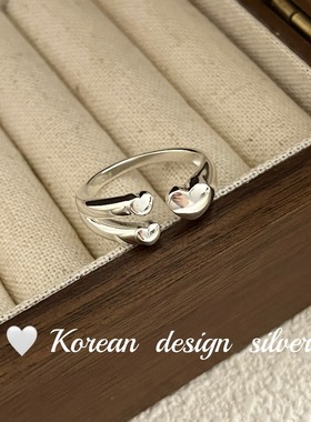 韩国东大门网红店饰品 S925纯银小巧爱心形开口戒指 叠戴指环女款