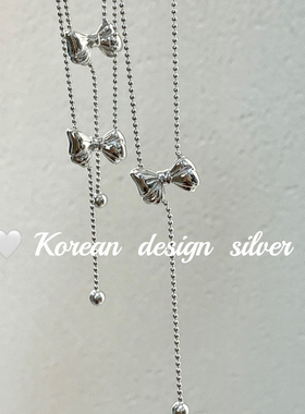 韩国ins博主同款饰品 S925纯银蝴蝶结可调节项链 小众设计毛衣链