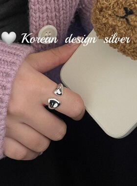 韩国小众设计饰品 S925纯银不规则光面戒指 开口可调节高级感指环