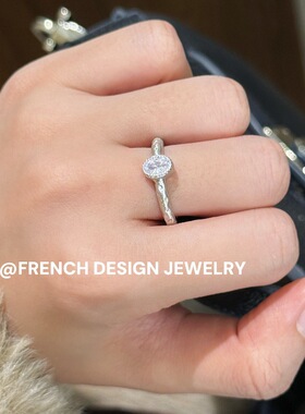 法国轻奢布契风拉丝高级感精致 S925纯银 锤纹设计感锆石戒指轻奢