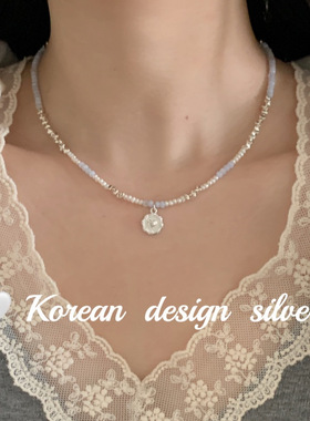 韩国小众设计ins风银饰品 S925纯银爱心碎银水晶项链 精致高级感