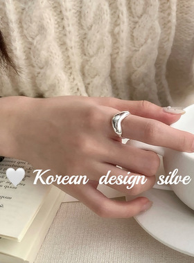 韩版ins风个性简约银饰品 S925纯银不规则立体爱心戒指开口指环女