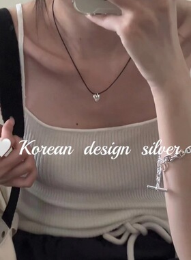 黑色牛皮绳S925纯银爱心项链2o23新款爆款锁骨链女款轻奢小众颈链