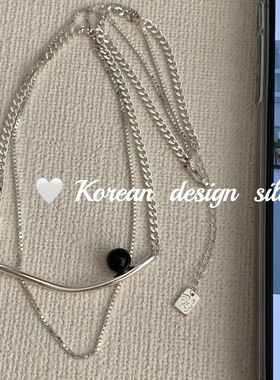 韩国东大门银饰 S925纯银双层重工黑玛瑙项链 小众设计ins女