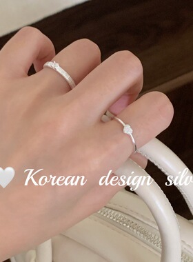 韩版ins风博主推荐 S925纯银简约mini爱心合成立方氧化锆戒指叠戴