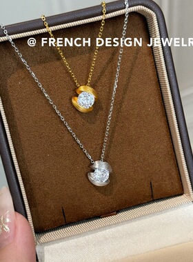 法式优雅布契风拉丝S925纯银单钻项链精致高级感锁骨链礼服配