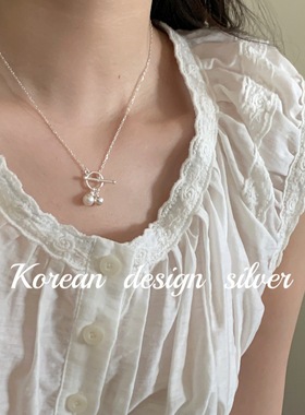 韩国东大门小众设计锁骨链 S925纯银OT扣珍珠圆珠项链高级感ins