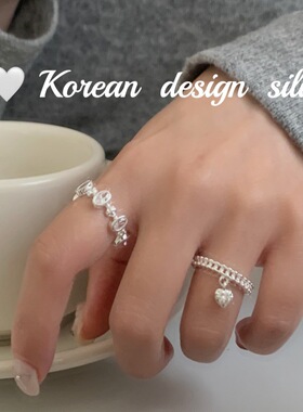 日系韩版ins风简约开口指环 S925纯银椭圆锆石珠珠拼接戒指高级