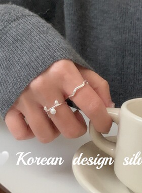 韩版Ins风小众高级感银饰 S925纯银极简波浪肌理感戒指通勤叠戴女