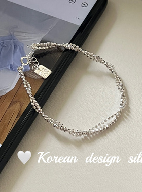 韩版ins风简约设计手饰品 S925纯银镭射珠双层缠绕手链小众高级感
