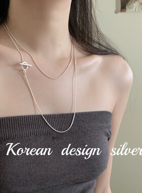 韩国小众设计ins风银饰 S925纯银简约OT扣超长项链高级叠戴毛衣