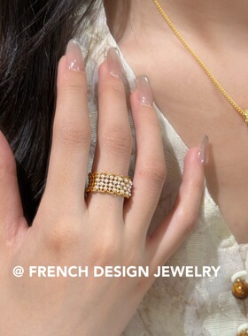 法国优雅轻奢精致手饰品S925纯银 珍珠蕾丝花边戒指复古宫廷设计