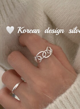 韩版东大门亮银饰品 S925纯银高级感ins线圈拼接戒指可调节女指环