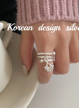 韩国ins博主秋冬个性设计饰品 925纯银多层开口小葡萄吊坠戒指高