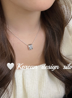 韩版ins风设计银饰品 S925纯银海蓝宝项链个性冷淡风高级感女