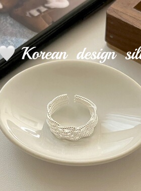韩版ins个性冷淡风银饰品 S925纯银网状镂空麻花戒指叠戴高级指环
