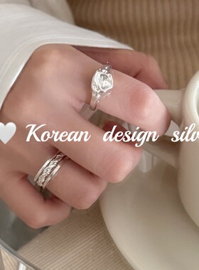 韩系小众简约ins风饰品 S925纯银椭圆凹面肌理感戒指叠戴高级感女