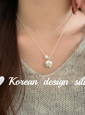 韩版ins风小众设计饰品S925纯银不规则圆敲面项链 高级感锁骨