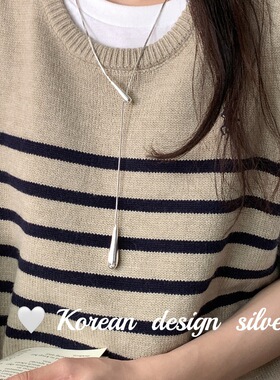 日系韩版小清新饰品 S925纯银水滴长款抽拉项链 简约叠戴毛衣链女