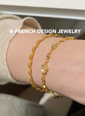 法国轻奢高级感优雅手饰品S925纯银闪闪波纹手链小众设计简约叠戴